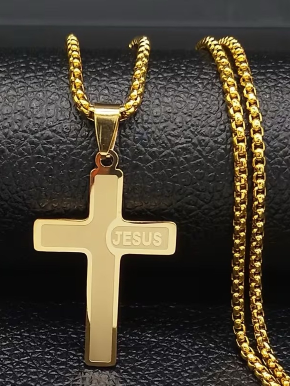 Gold Jesus Cross Pendant Necklace 24" Chain Christian Faith Jewelry Unisex
